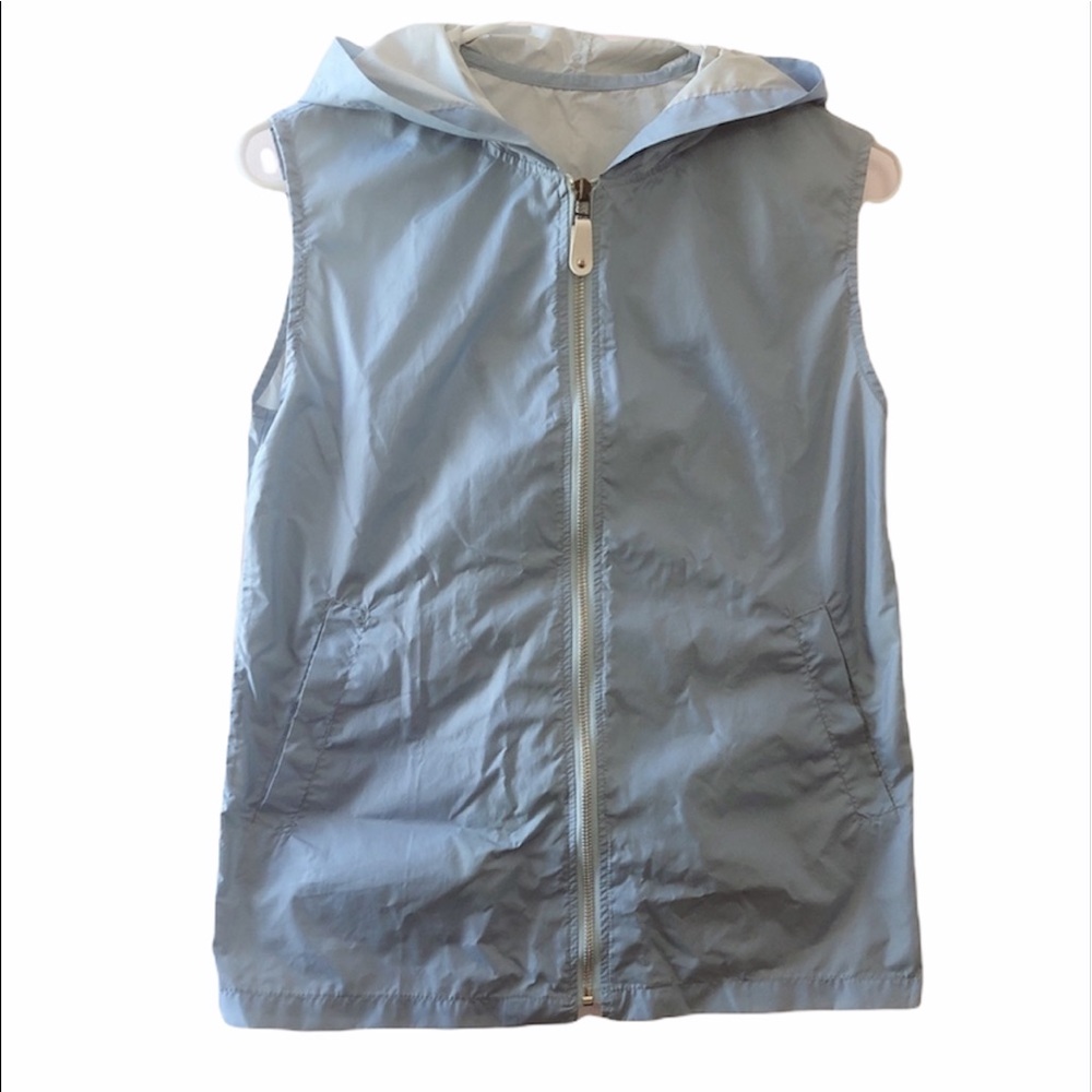 Sky Blue No Sleeve Rain Waterproof Nylon Hoodie Top